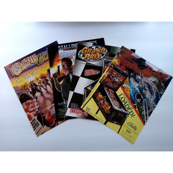 Pinball FLYERS Lot Of 4 Black Rose Grand Prix Demolition Man Cactus Canyon Orig. - Picture 1 of 3